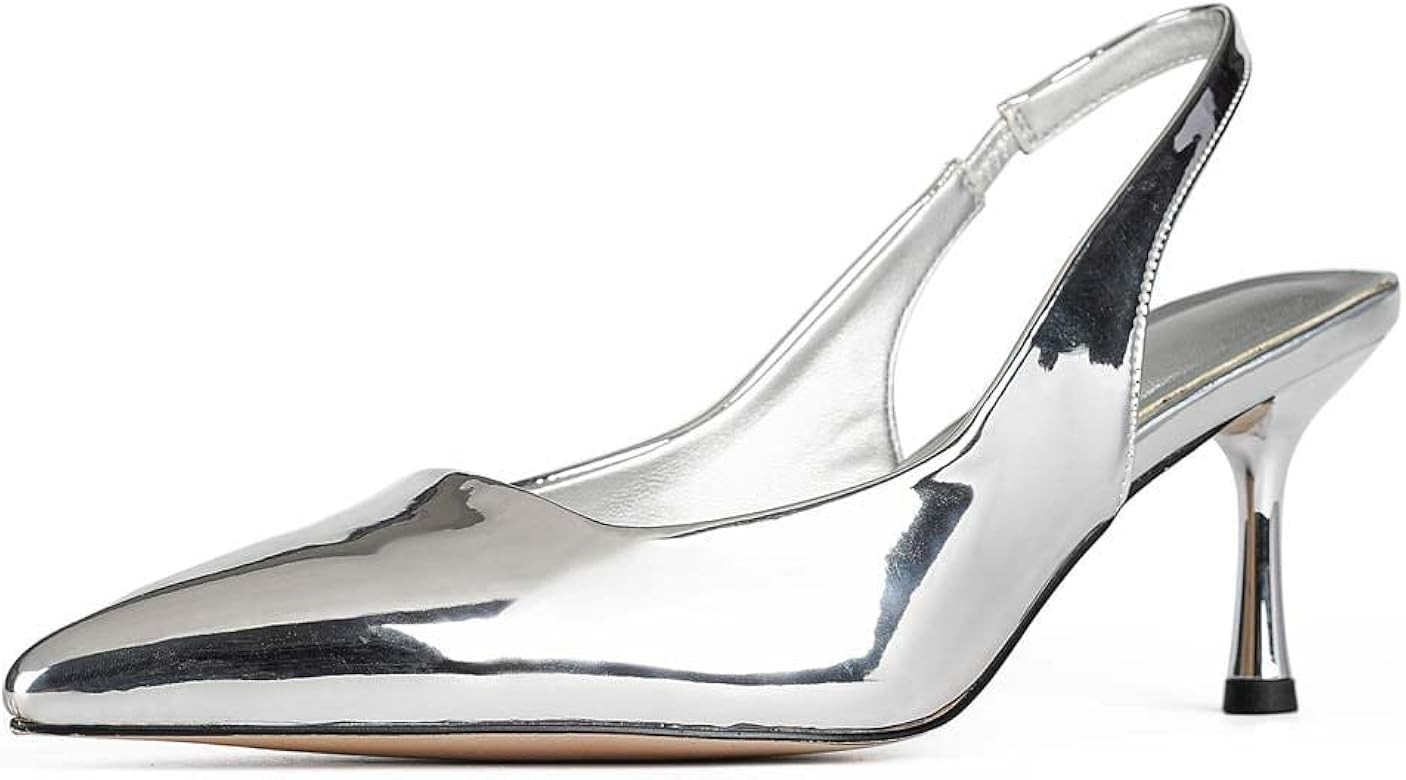 Women Slingback Pumps Shoes Slip On Kitten Heel Office Shoes Pointed Toe Work Dress Shoes | Amazon (US)