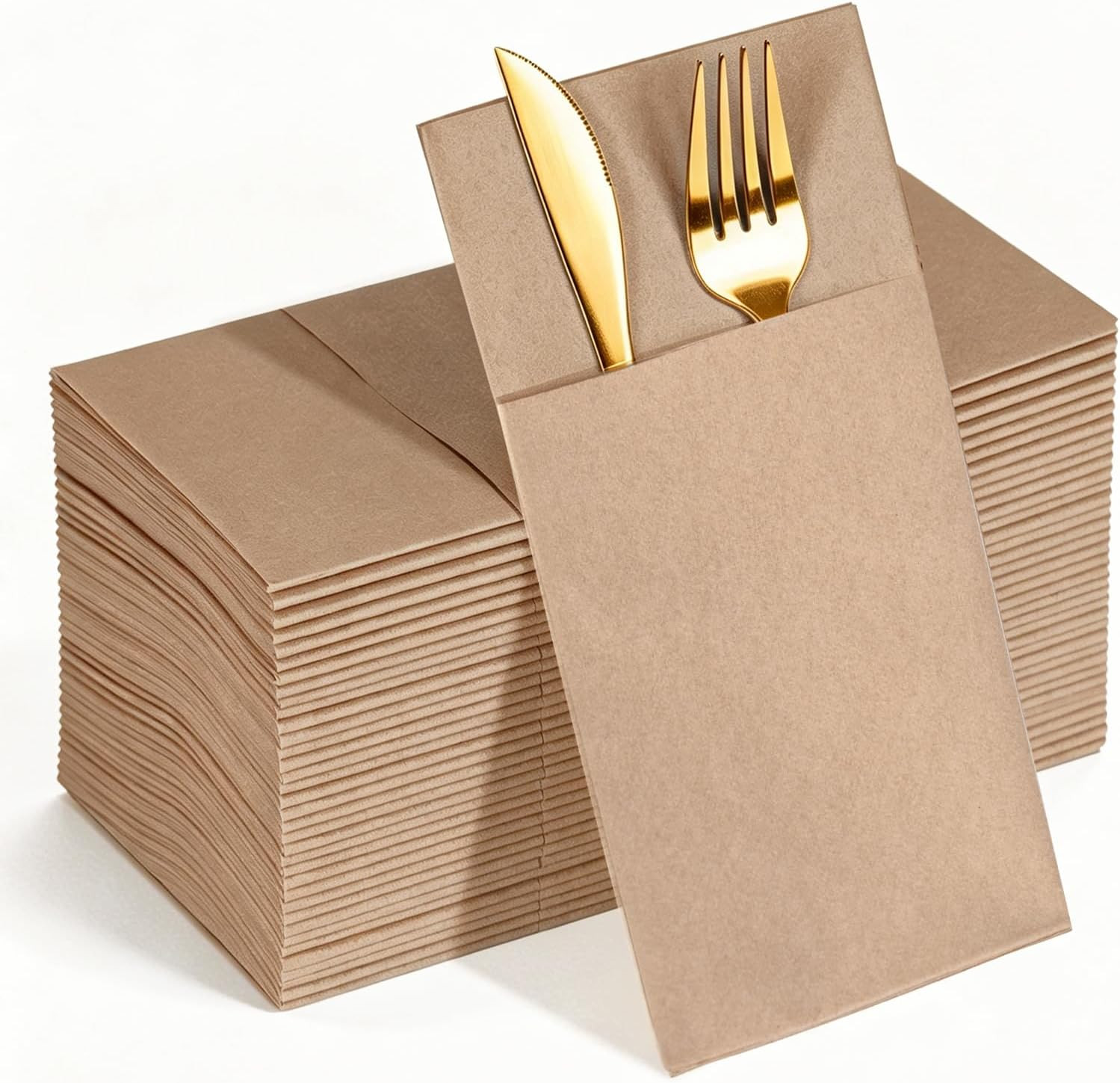 KAMMAK Khaki Napkins Disposable with Pocket 100 Pack Cloth like Paper Dinner Napkins Folded Hand Towel for Party Decoration, Wedding Reception, Bathroon and Kitchen (16.5 x 16.5 inch) | Amazon (US)