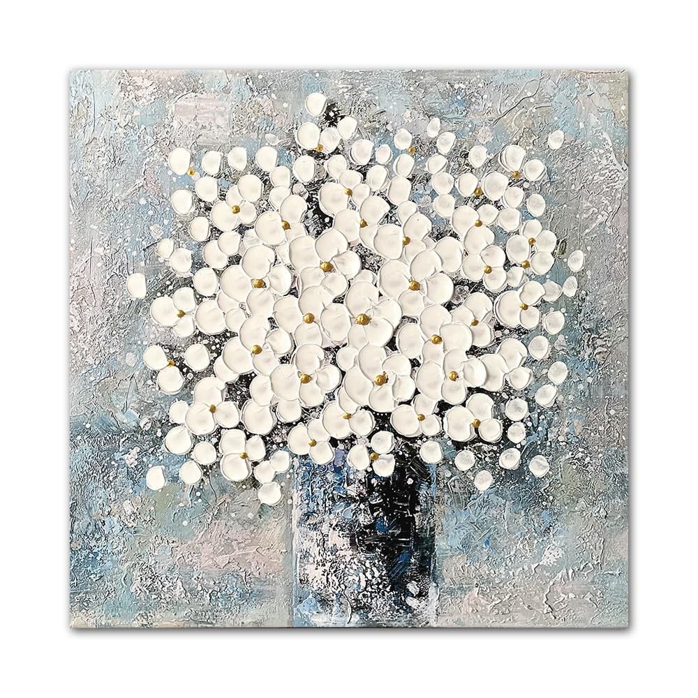 Waowumar Flowers Canvas Wall Art Blue and White Blossom Pictures Contemporary Palette Knife Flora... | Amazon (US)