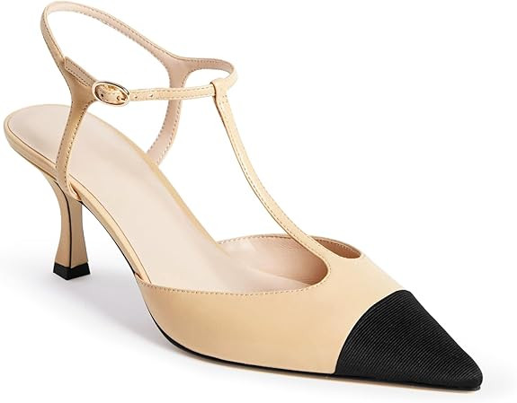 Coutgo Womens Kitten Heels Slingback Pumps Closed Pointed Toe Two Tone Ankle T Strap Office Dress... | Amazon (US)