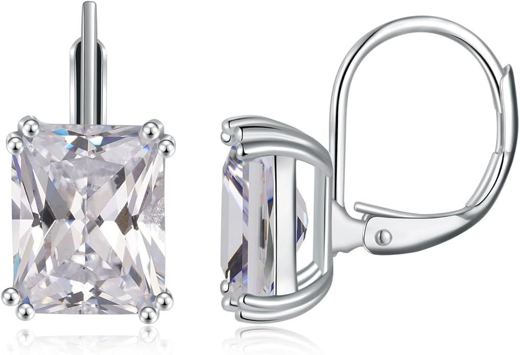 CiNily Emerald Cut Drop Dangle Earrings for Women 18K White Gold Plated Cubic Zirconia Simulated ... | Amazon (US)