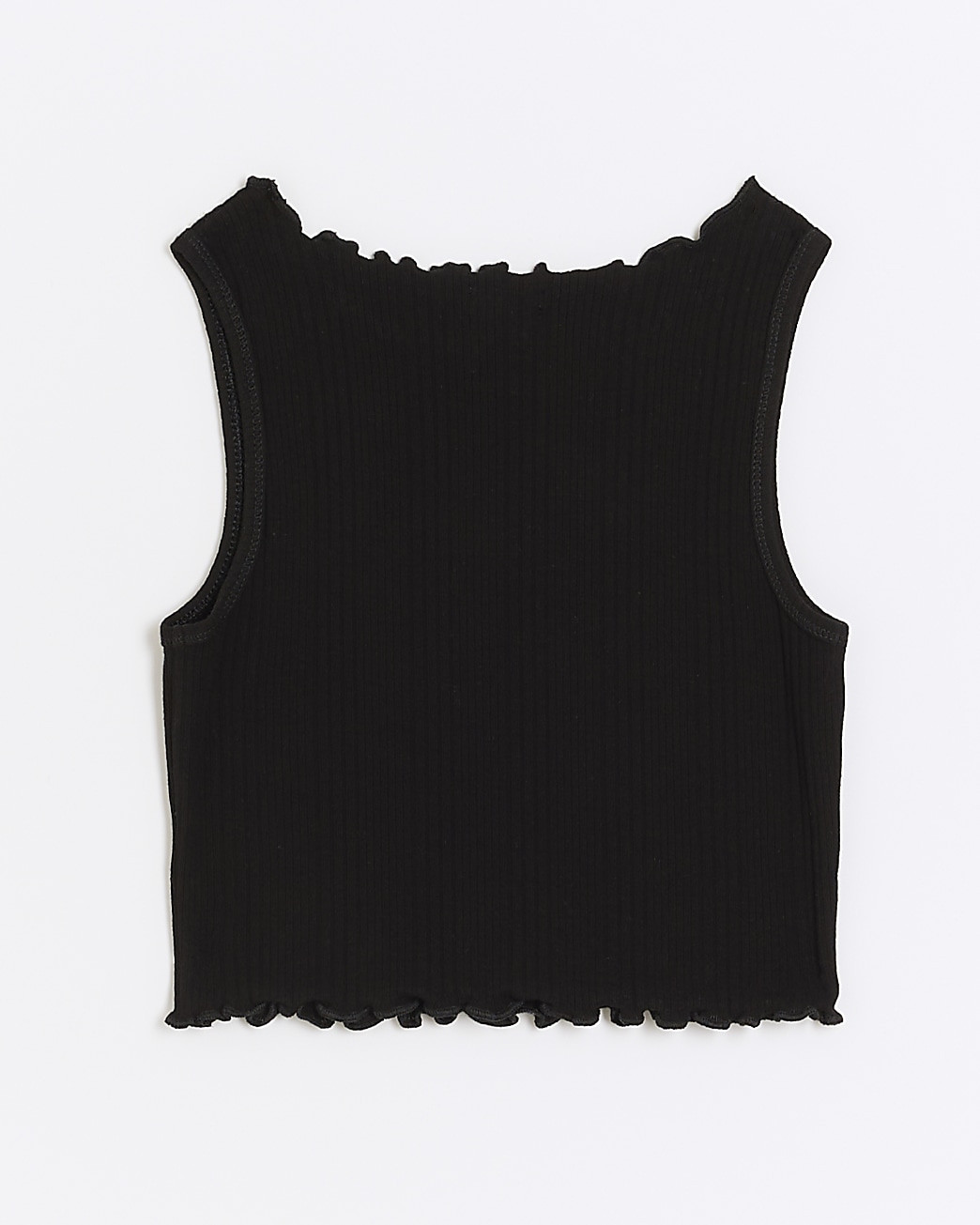 Girls black ribbed lettuce hem vest top | River Island (UK & IE)