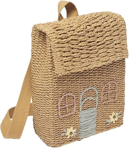 Kids Handbag Backpack Girls Straw Woven Funny Bag Student School Cute Little House Mini Backpack... | Amazon (US)