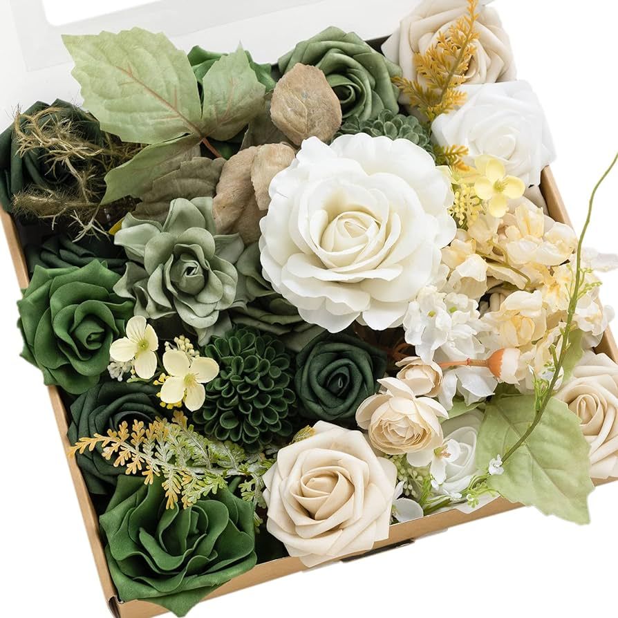 Ling's Moment Artificial Flowers Emerald Green &Tawny Beige Grand Box for DIY Wedding Centerpiece... | Amazon (US)