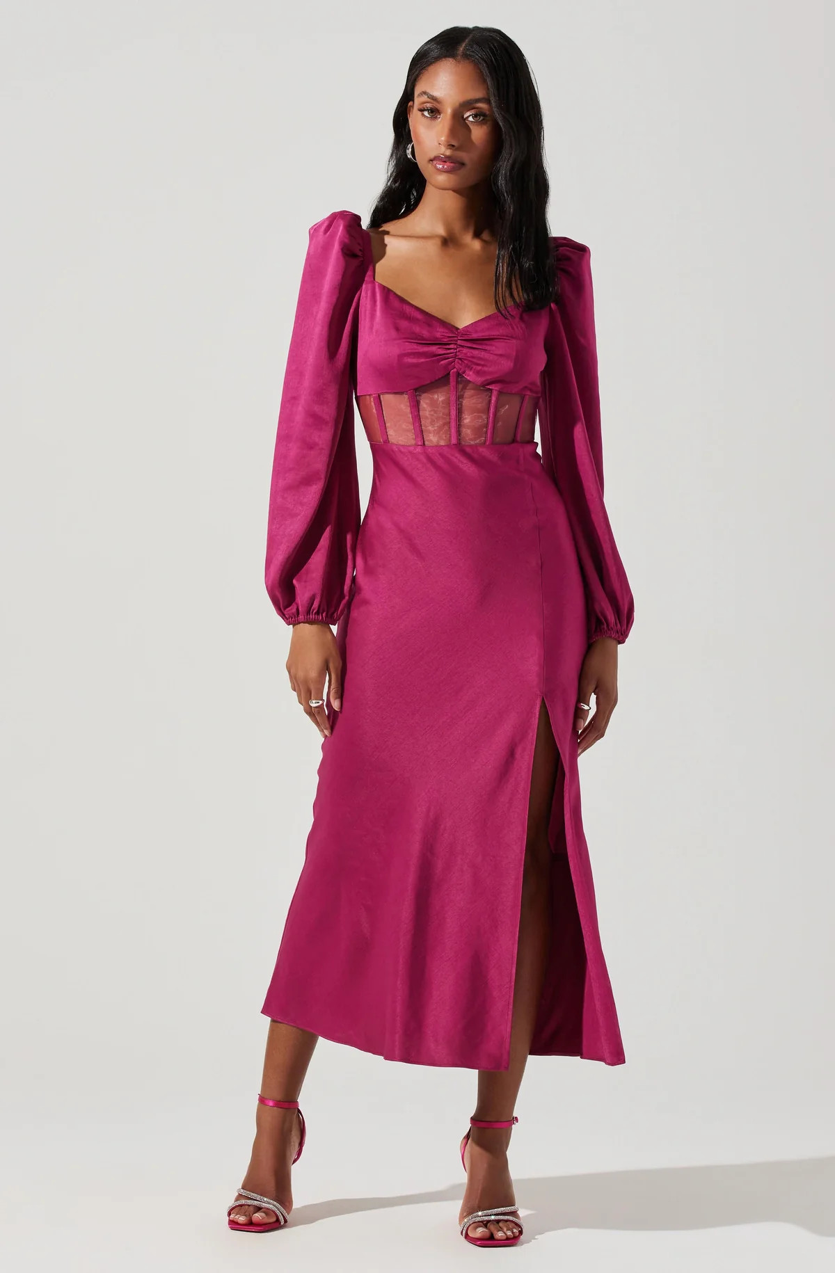 Gianna Contrast Mesh Long Sleeve Midi Dress | ASTR The Label (US)