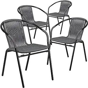 Flash Furniture Lila 4 Pack Gray Rattan Indoor-Outdoor Restaurant Stack Chair | Amazon (US)