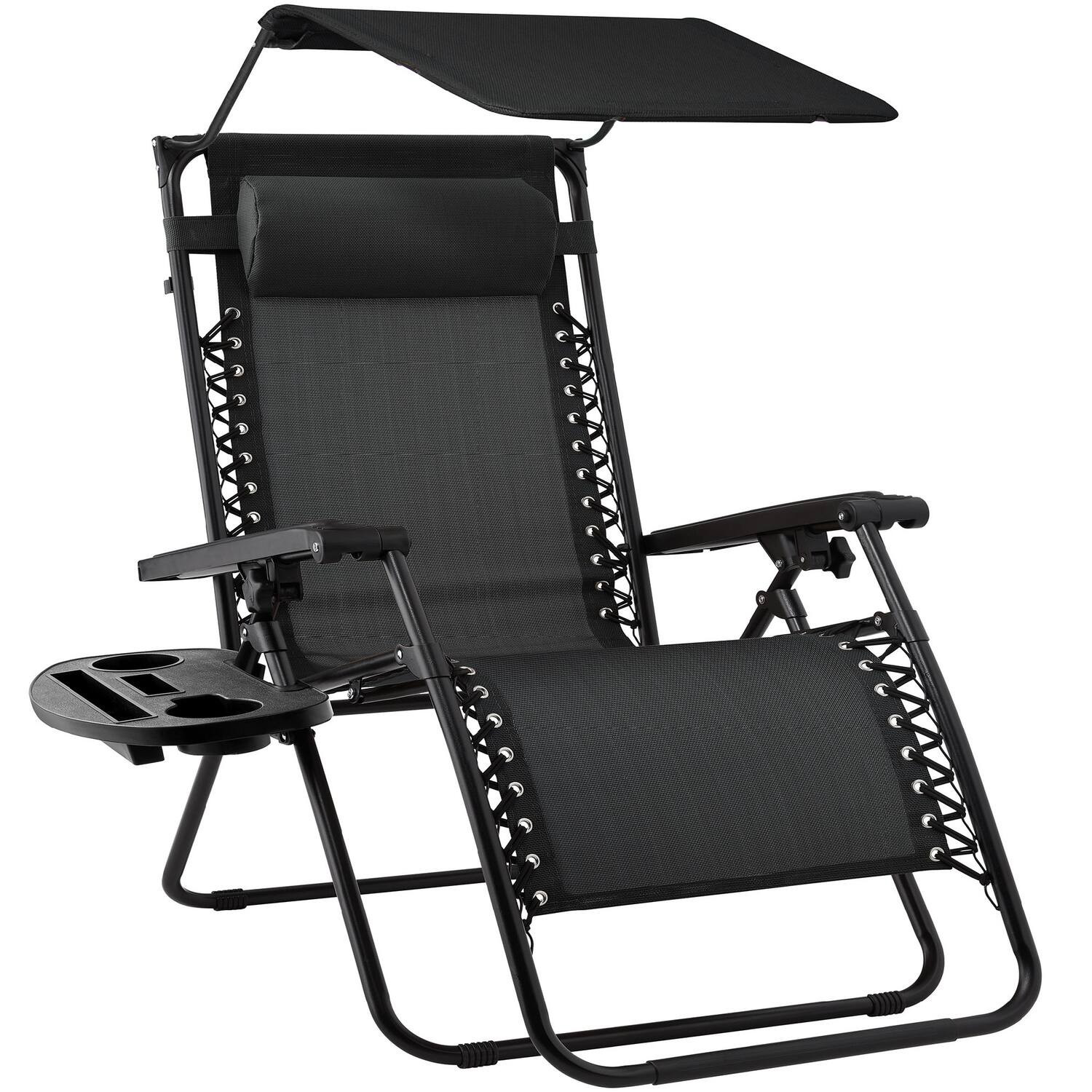 Best Choice Products - Folding Zero Gravity Recliner Patio Lounge Chair w/ Canopy Shade, Headrest, Tray - Black | Best Buy U.S.