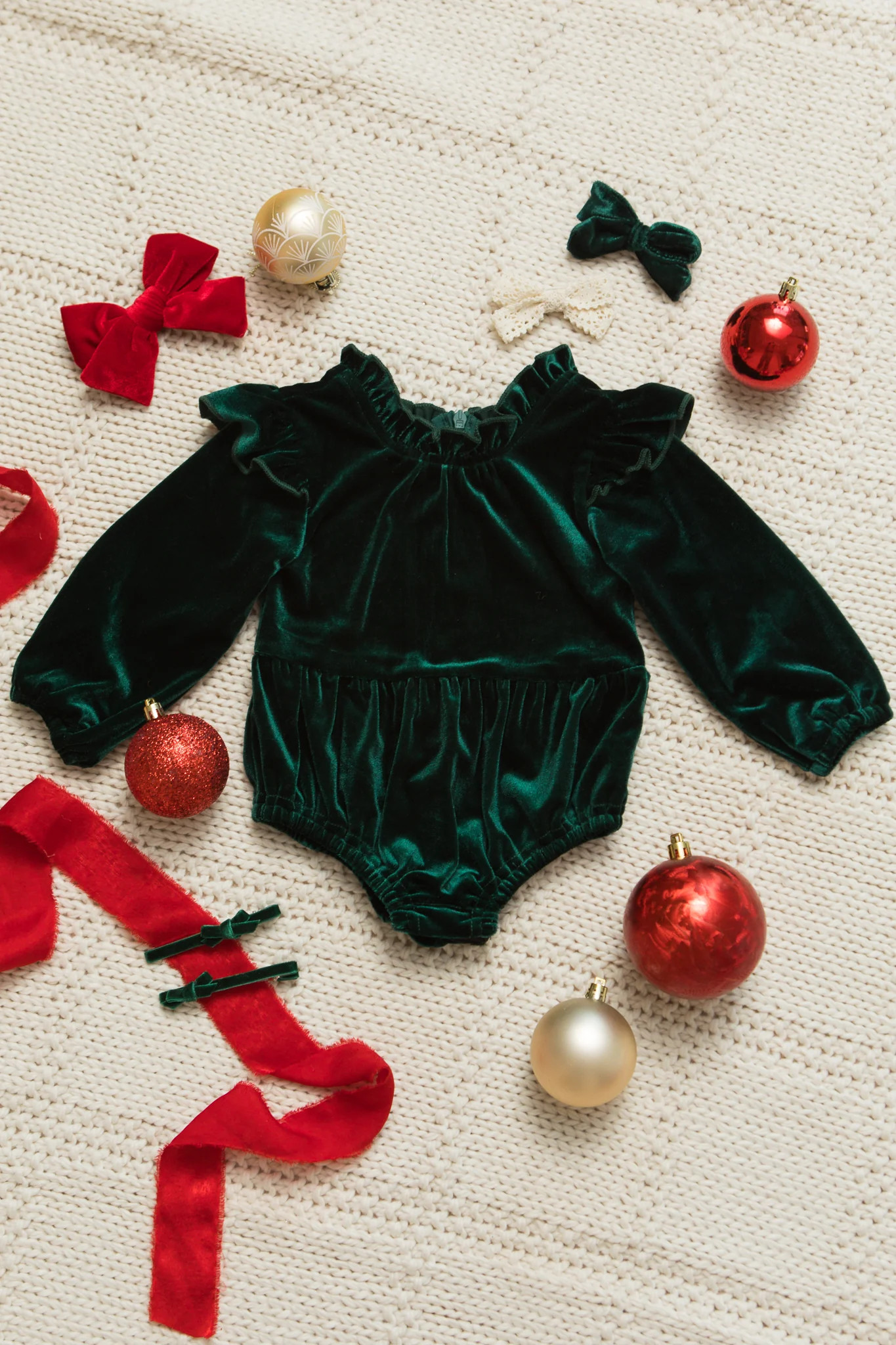 Baby Cleopatra Romper in Emerald Velvet | Ivy City Co
