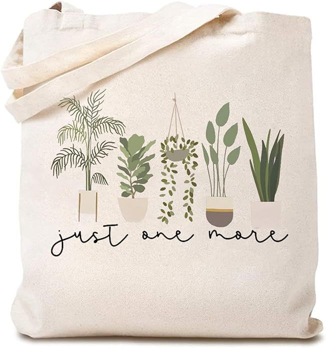 TSIIUO Women's Just One More Plant Canvas Tote Bag Funny Gardener Gift Plant Lover Reusable Shopp... | Amazon (US)