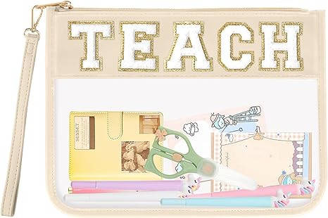 Teacher Appreciation Gifts TEACH Chenille Letter Clear Makeup Bag Pouch, Monogram PVC Clear Zippe... | Amazon (US)