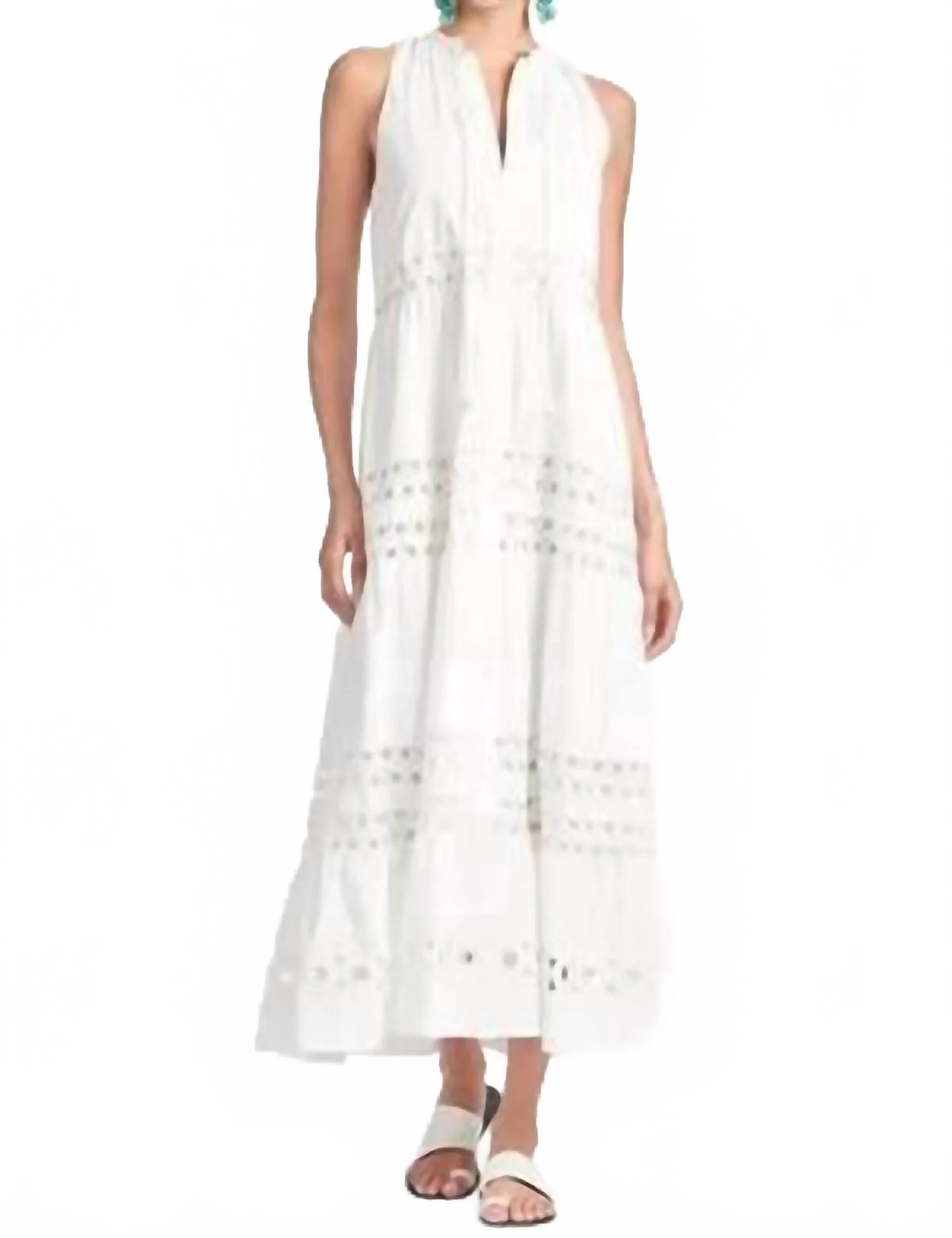 Positano Button-Up Sleeveless Long Maxi Dress In White | Shop Simon