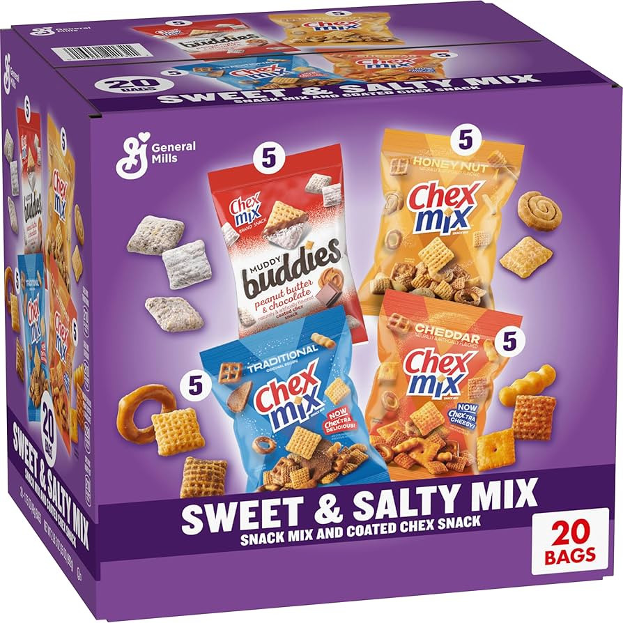 Sweet and Salty Snack Variety Pack, Muddy Buddies Peanut Butter and Chocolate, Chex Mix Tradition... | Amazon (US)