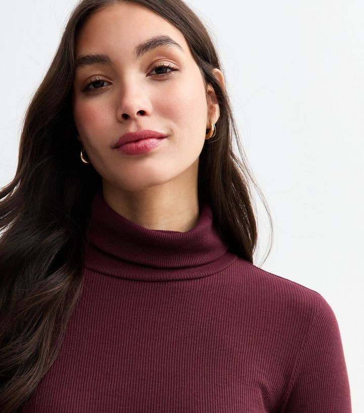 Burgundy Rib Roll Neck Top  | New Look | New Look (UK)