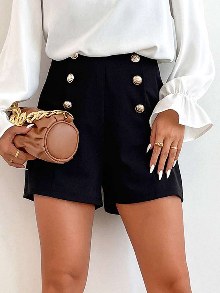 High Waist Fake Button Shorts | SHEIN