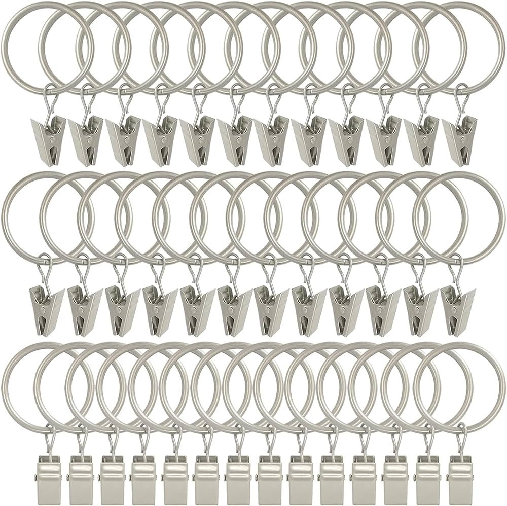 WeeksEight 40 Pack Matte Silver Curtain Rings with Clips, Curtain Hooks Hangers Clip Rings for Ha... | Amazon (US)
