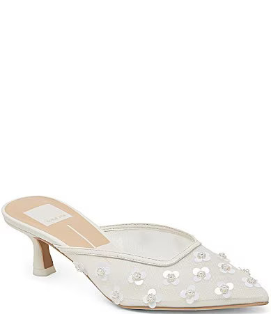 Dolce Vita Clara Mesh Pearl Floral Ornament Kitten Heel Mules - 6.5 | Dillard's
