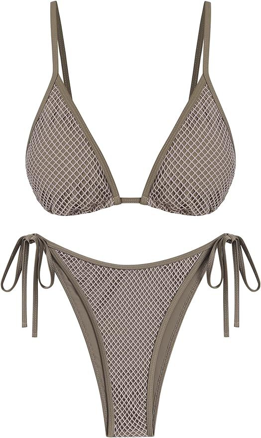 ZAFUL Women's Triangle Bikini Fishnet String Cheeky Bikini Sets High Cut Tie Side 2 Piece Swimsui... | Amazon (US)