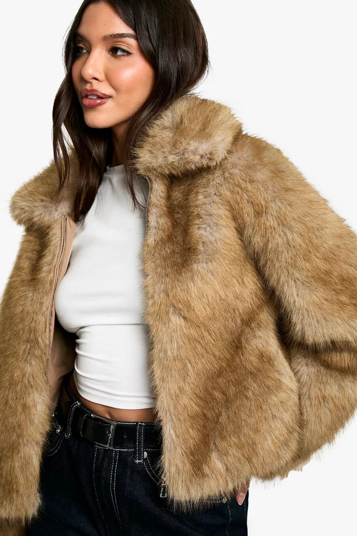 Premium Collared Faux Fur Coat | boohoo (US & Canada)