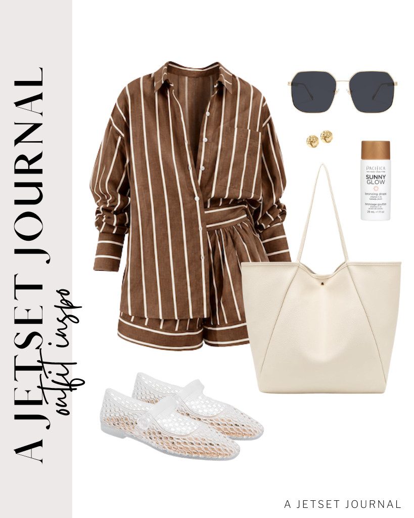 This combination includes a brown Tankaneo 2-piece set and Sam Edelman jelly flats. You can use a Dreubea leather tote bag to complete this look. This face bronzer from Pacifica is a bestseller, and we love it!

#LTKSeasonal #LTKSaleAlert #LTKTravel
 

 