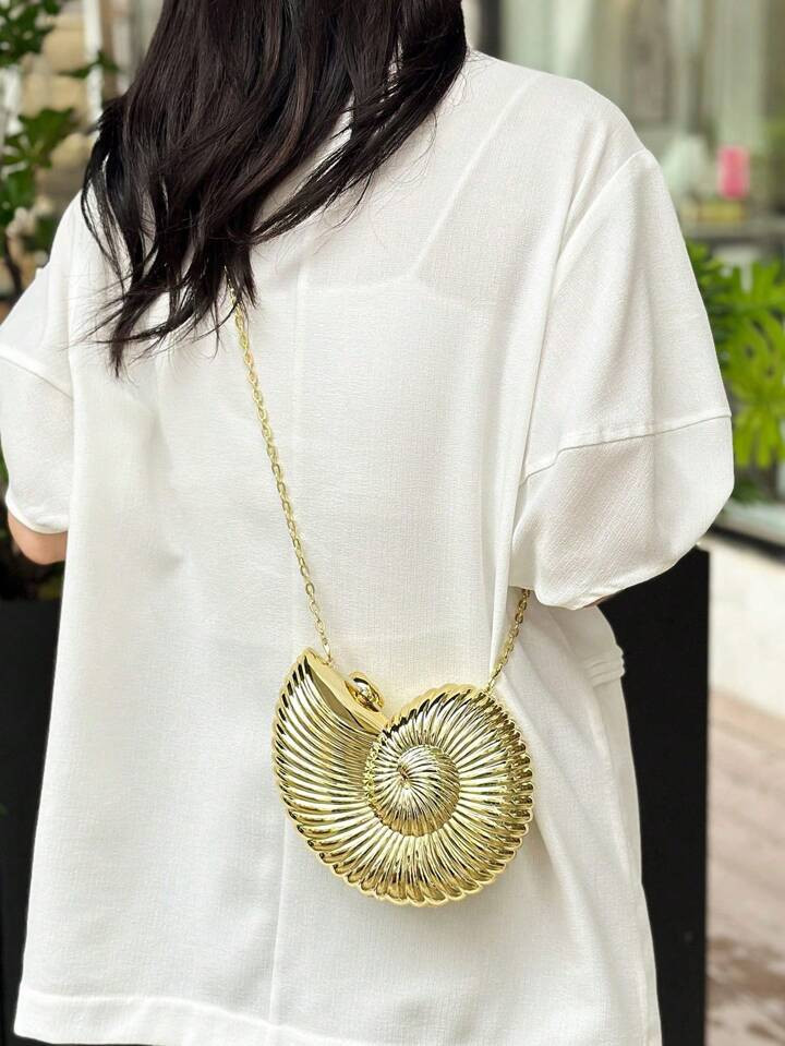 Elegant Shell-Shaped Party Clutch Bag, Unique Design Seashell Bag, Women's Shiny Evening Handbag ... | SHEIN