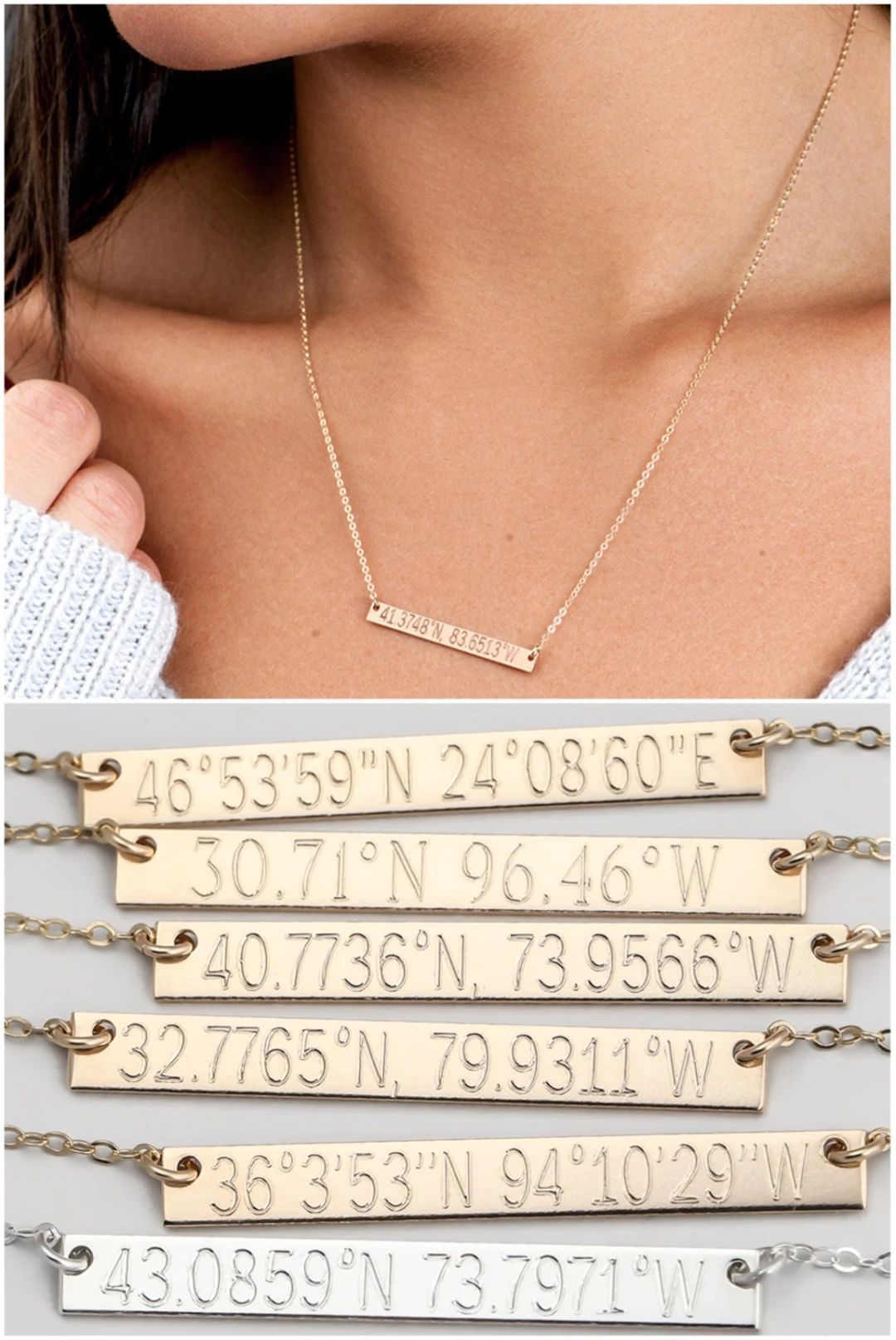 Custom Coordinates Necklace, Bridesmaid Gift, Personalized Bar Necklace, Coordinates Jewelry, Lat... | Etsy (US)