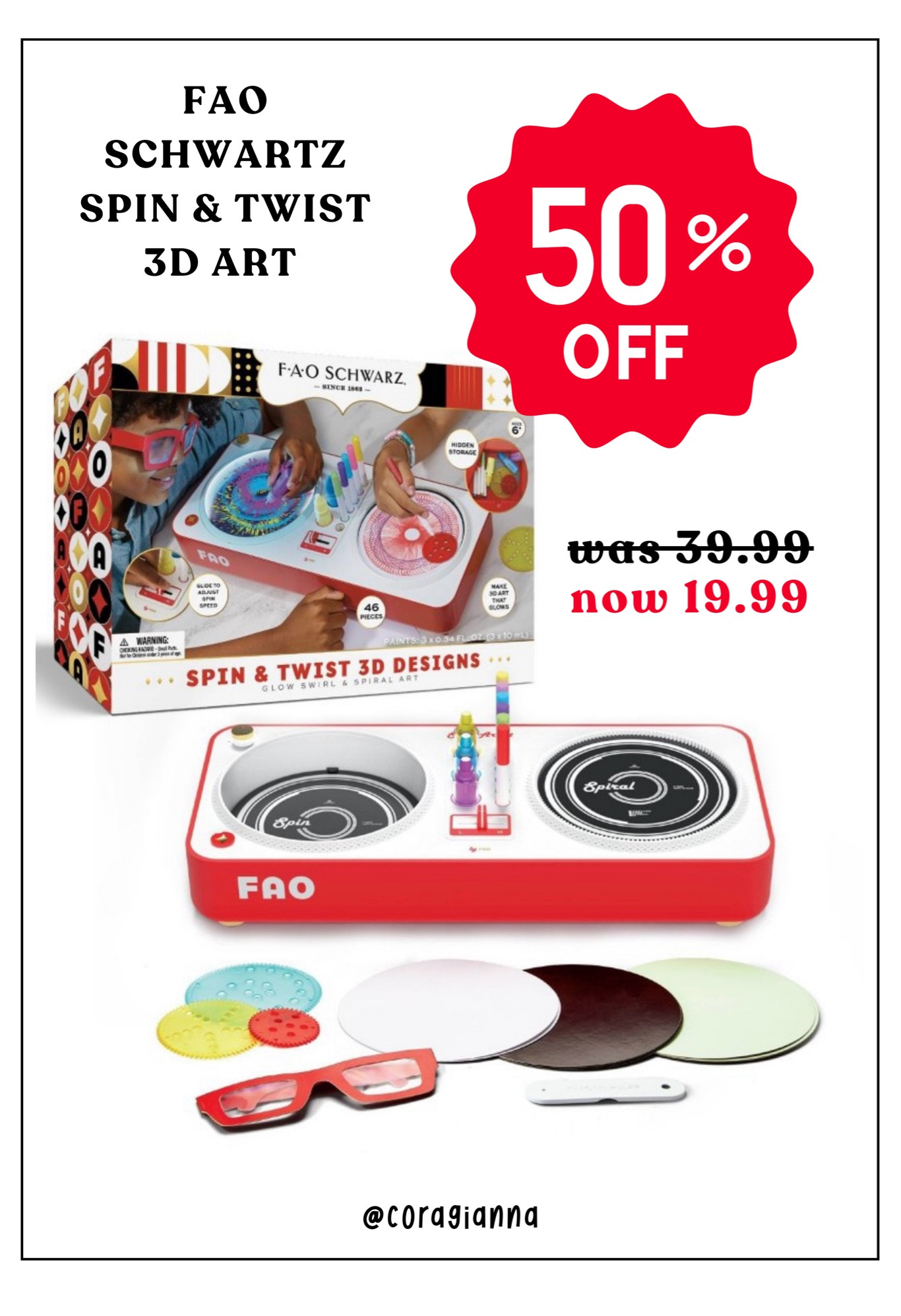 50% off FAO Schwartz spin & twist art glow kit at Target! Perfect Christmas gift for toddlers

#LTKSaleAlert #LTKKids #LTKFindsUnder50