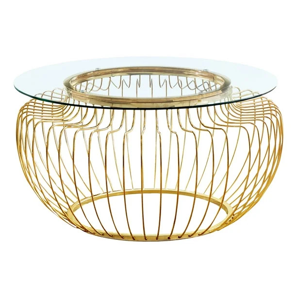 COFFEE TABLE - 36"DIA / GOLD METAL WITH TEMPERED GLASS - Walmart.com | Walmart (US)