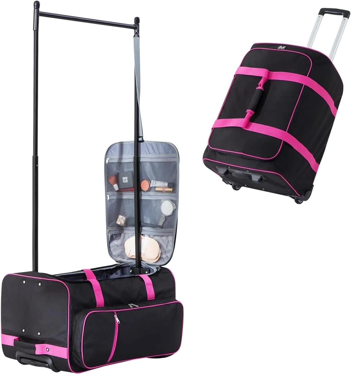 Dance Bag with Garment Rack 23 Inch Rolling Duffel Wheels for Travel Pink | Walmart (US)