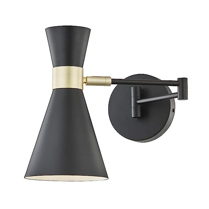 Light Society Beaker Wall Sconce in Matte Black with Swivel Arm and Brass Details, Modern Mid-Cen... | Amazon (US)