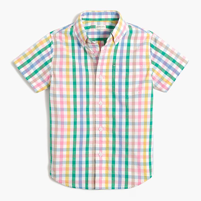 Boys' rainbow gingham short-sleeve flex washed shirt | J.Crew Factory