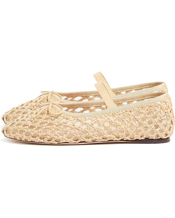 Arqa Women's Raffia Soft Ballet Flats Bow Tie Mesh Ballerina Shoes for Women Elastic Strap Braide... | Amazon (US)