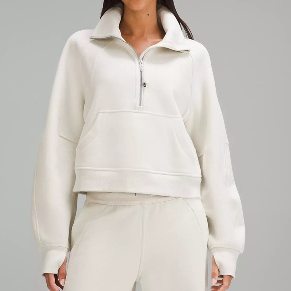Lily lemon Scuba Oversized Funnel-Neck Half Zip in Bone | Poshmark