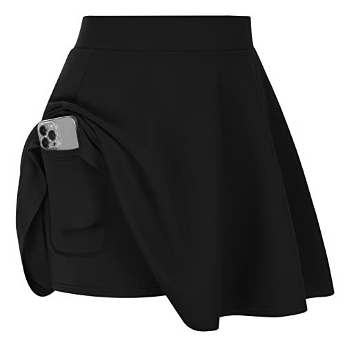 Hanna Nikole Womans Plus Size Skater Skirt High Waisted Elastic Lining Versatile A-line Black Mini Skort with Pocket 1X | Amazon (US)