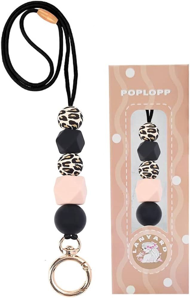 POPLOPP Teacher Lanyards for ID Badges and Keys, Cute Silicone Beaded Lanyard for Women Nurse Emp... | Amazon (US)