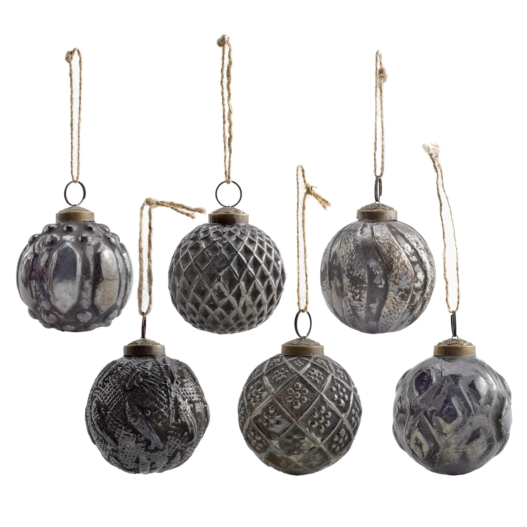 AuldHome Farmhouse Ball Ornaments (Set of 6, Charcoal Black); Distressed Metal Glass Ball Vintage... | Walmart (US)