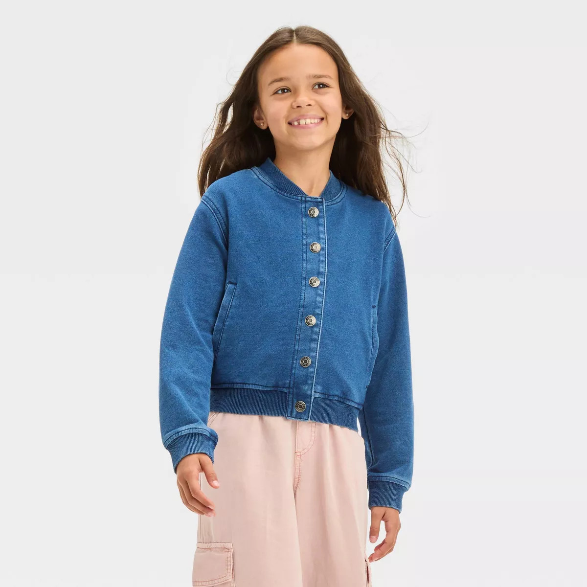 Girls' Varsity Denim Jacket - Cat & Jack™ Medium Wash | Target