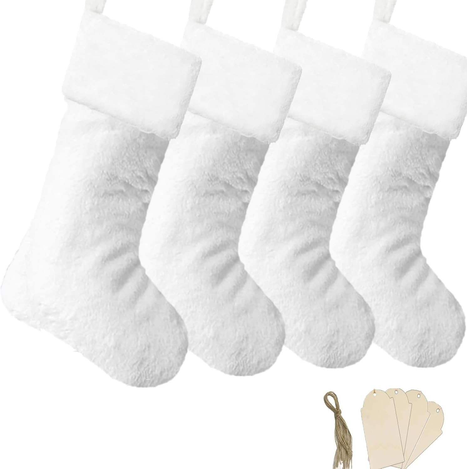 4 Pack White Christmas Stockings, 19 Inch Faux Fur Family Christmas Stockings Set, Holiday Xmas F... | Amazon (US)
