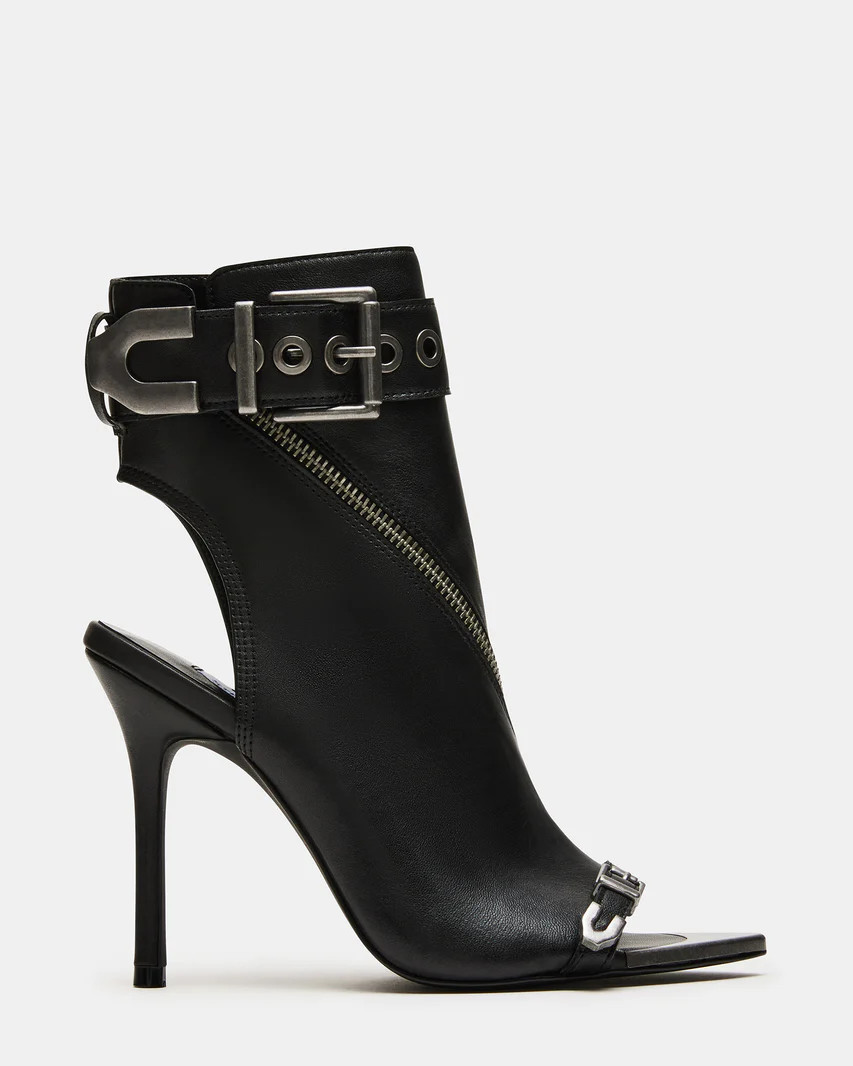 MOTIF Black Leather Moto Ankle Boot | Women's Booties | Steve Madden (US)