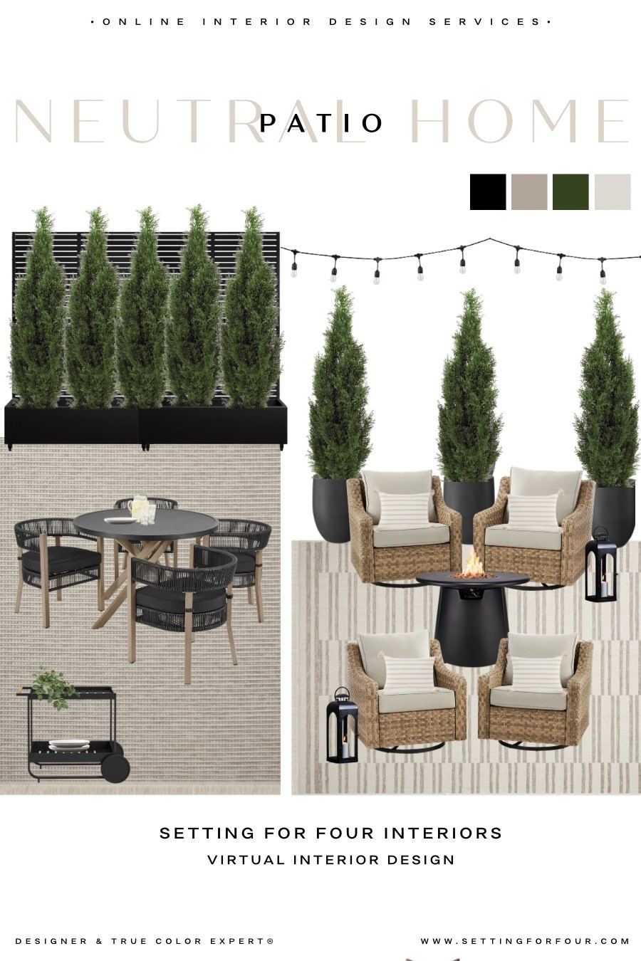 Neutral patio, modern decor and patio furniture, neutral aesthetic, earthy, Walmart home, Amazon home, Pottery Barn style, outdoor cedar trees, planters, outdoor rug, swivel chairs, fire pit, outdoor rug, bar cart, chat set, string lights, lanterns, black, beige, sale

#LTKsummer #LTKhome #LTKsale