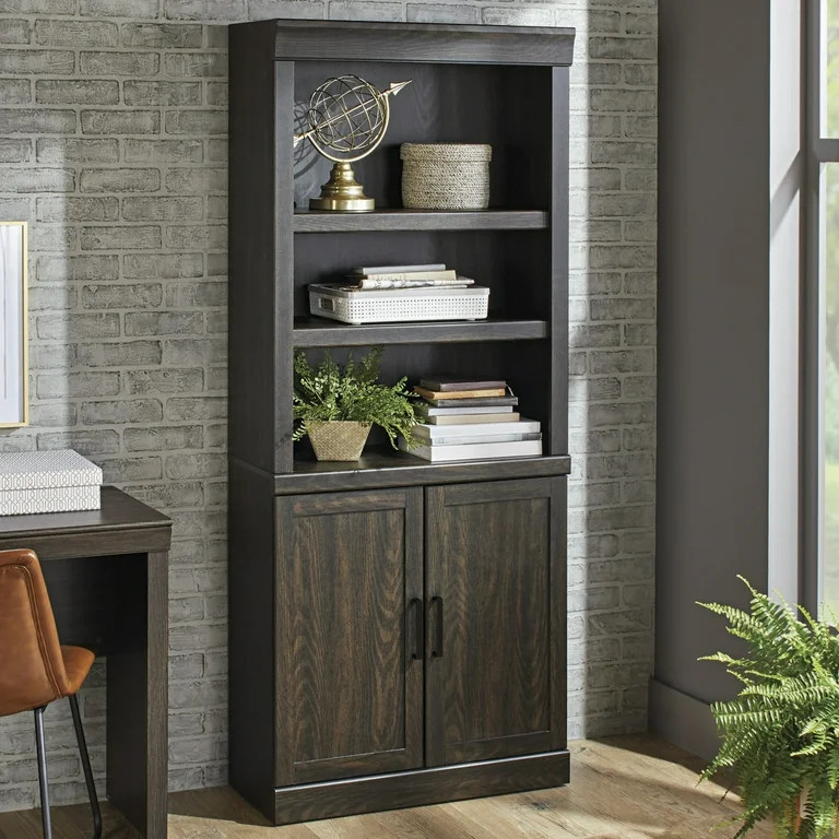 Better Homes & Gardens Glendale 5 Shelf Bookcase with Doors, Dark Oak Finish | Walmart (US)