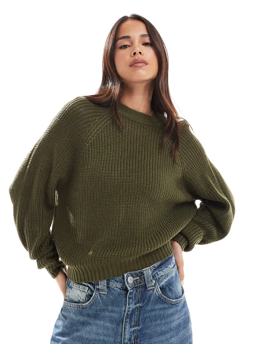 Threadbare crew neck jumper in khaki-Green | ASOS (Global)