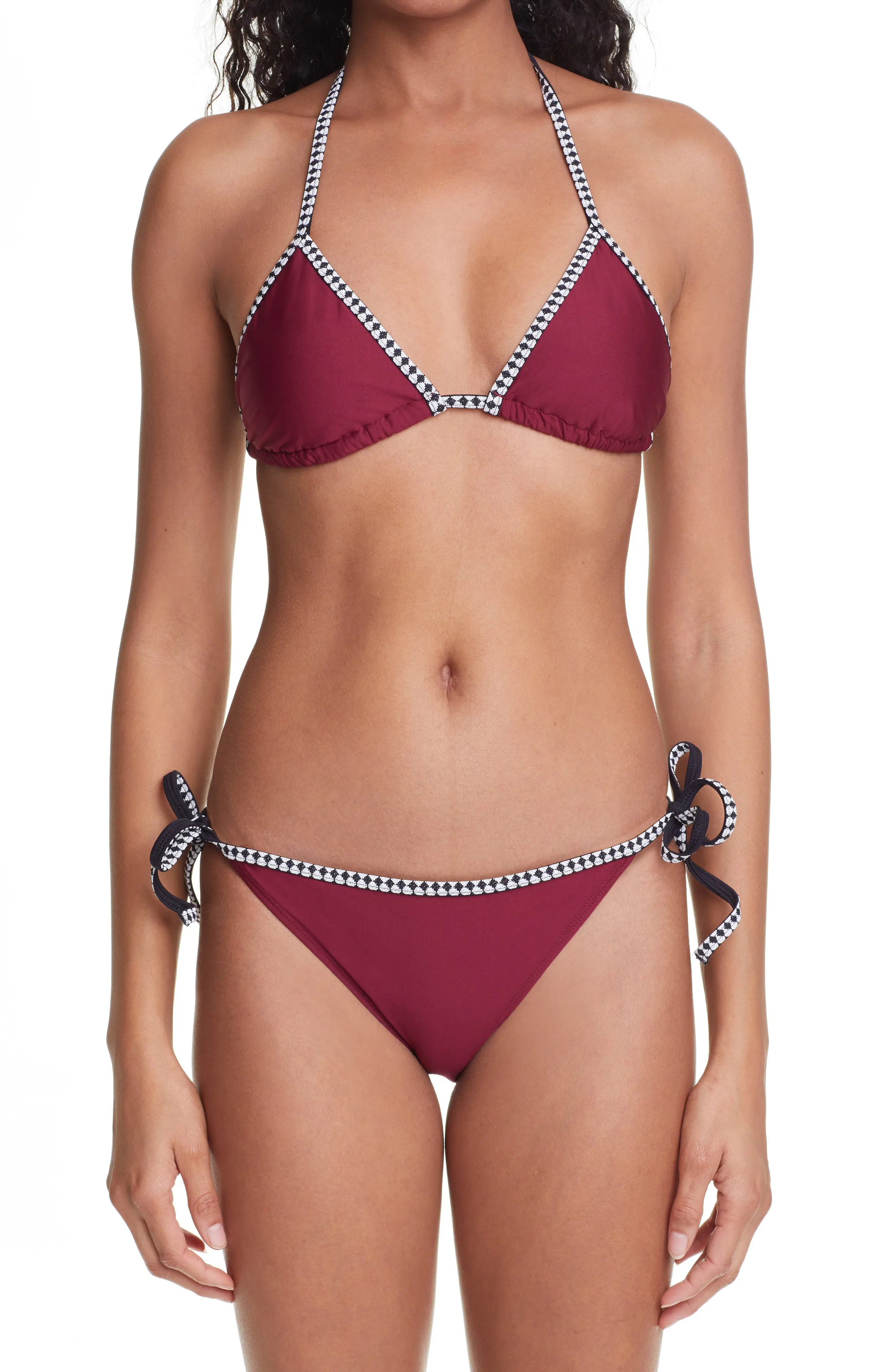 lemlem Lena String Bikini Bottoms in Maroon at Nordstrom, Size X-Large | Nordstrom
