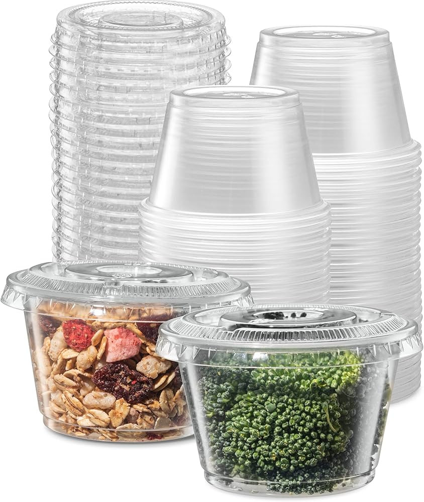 Amazon.com: {4 oz - 100 Sets} Clear Diposable Plastic Portion Cups With Lids, Small Mini Containe... | Amazon (US)