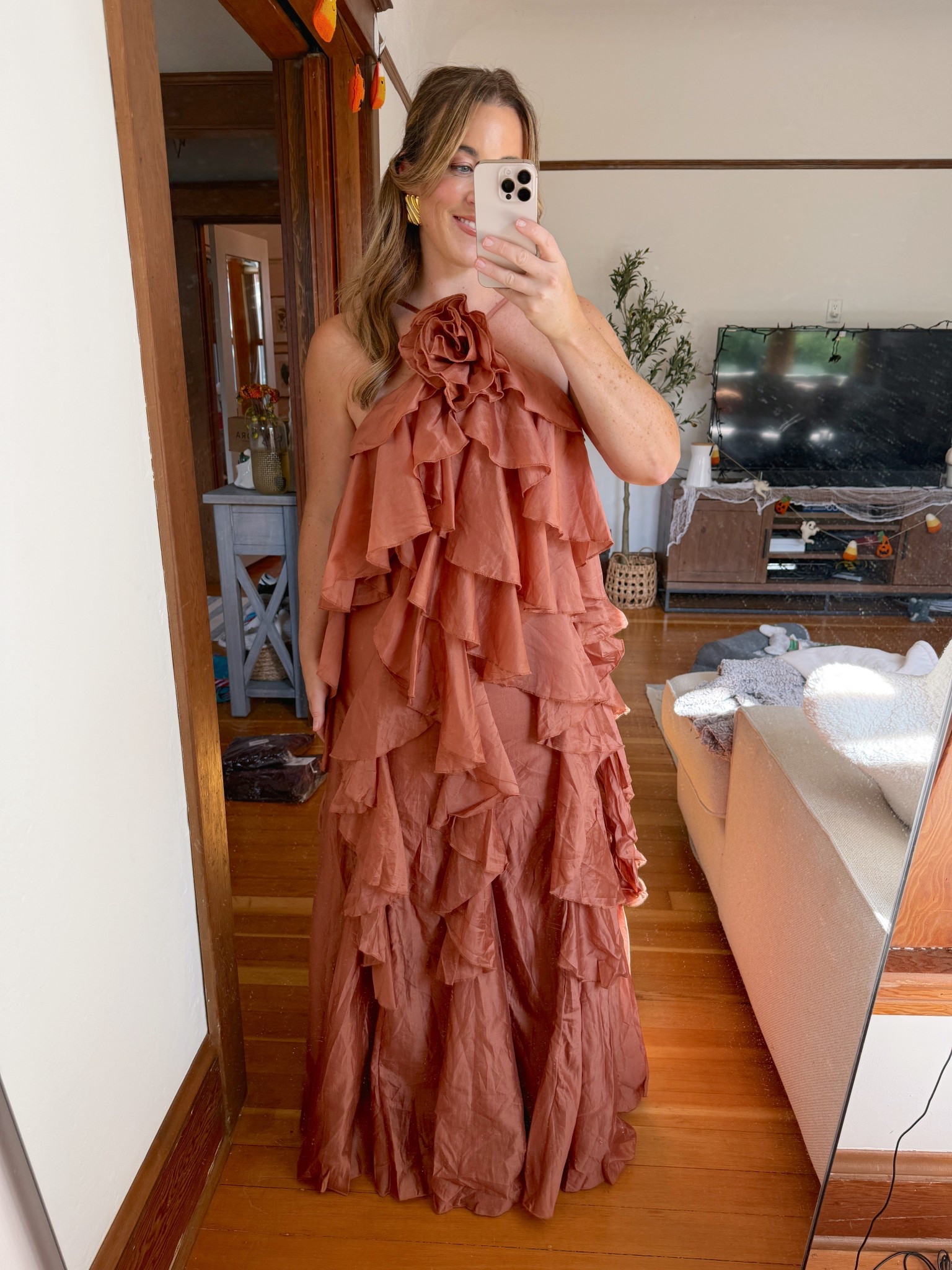 Terracotta ruffle halter maxi dress for weddings

Bridesmaids dress, wedding guest dress 

#LTKMidsize #LTKWedding #LTKOver40