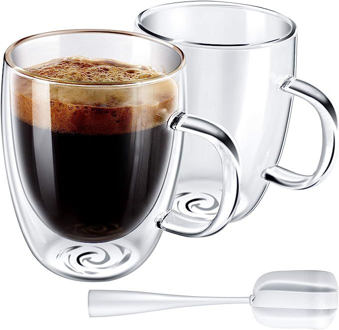 Yuncang Glass Coffee Mugs 2 Pack,Double Wall Insulated Glass Mugs Cups with Handle,Cappuccino Cup... | Amazon (US)