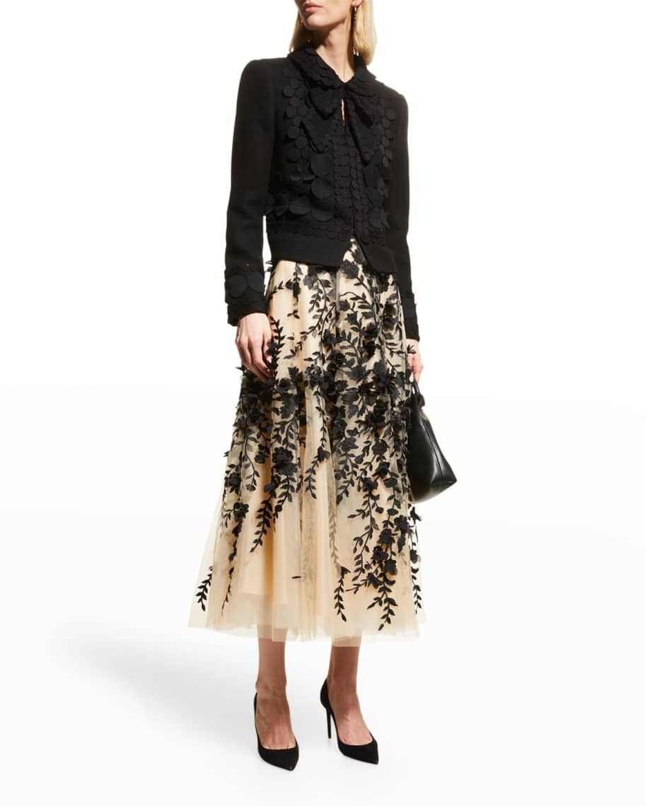 Maison Common Bow-Front Birdseye Tweed Dot Applique Jacket | Neiman Marcus