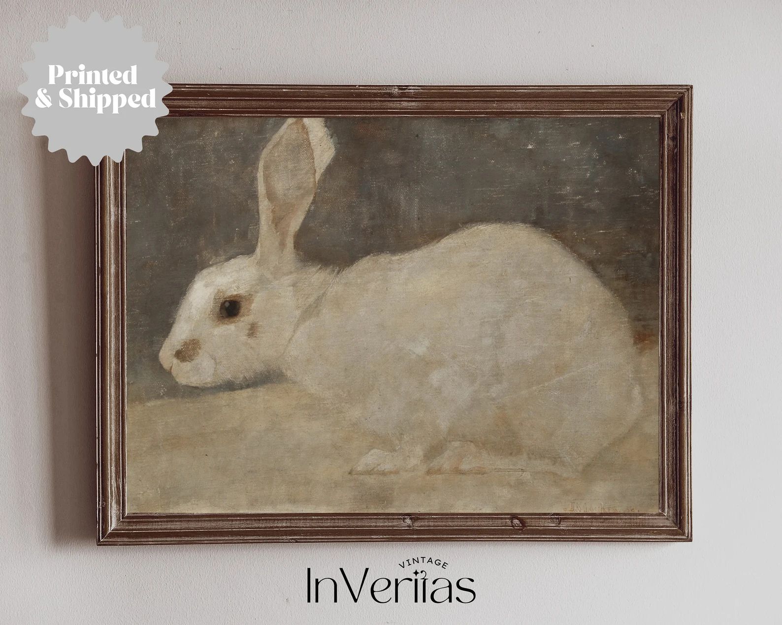 Vintage Rabbit Painting | Neutral Easter & Spring Decor | PRINTED AND SHIPPED | No. A007 | Etsy (US)