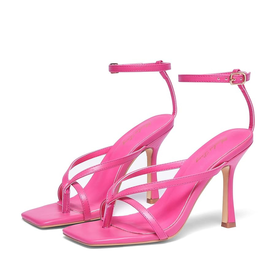 Elisabet Tang Womens Square Toe Heeled Sandals,4.3 inch Square Toe Thong Strappy Ankle Strap Stil... | Amazon (US)
