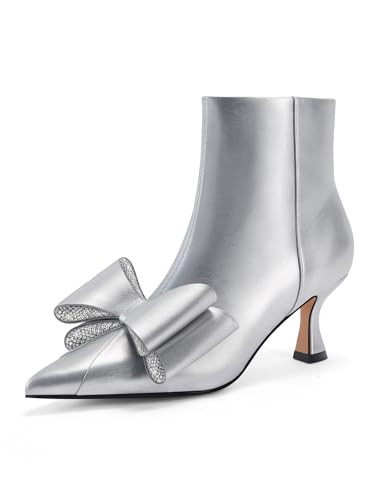 Coutgo Womens Low Kitten Heel Ankle Boots Rhinestone Bow Pointed Toe Side Zipper Dress Fall Booti... | Amazon (US)