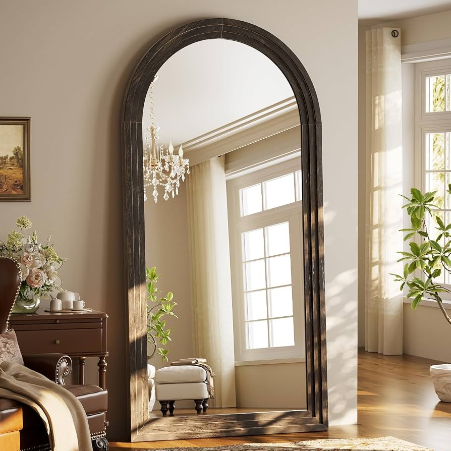 81"x41" Arched Full Length Mirror with Solid Wood Frame, Brown | Amazon (US)